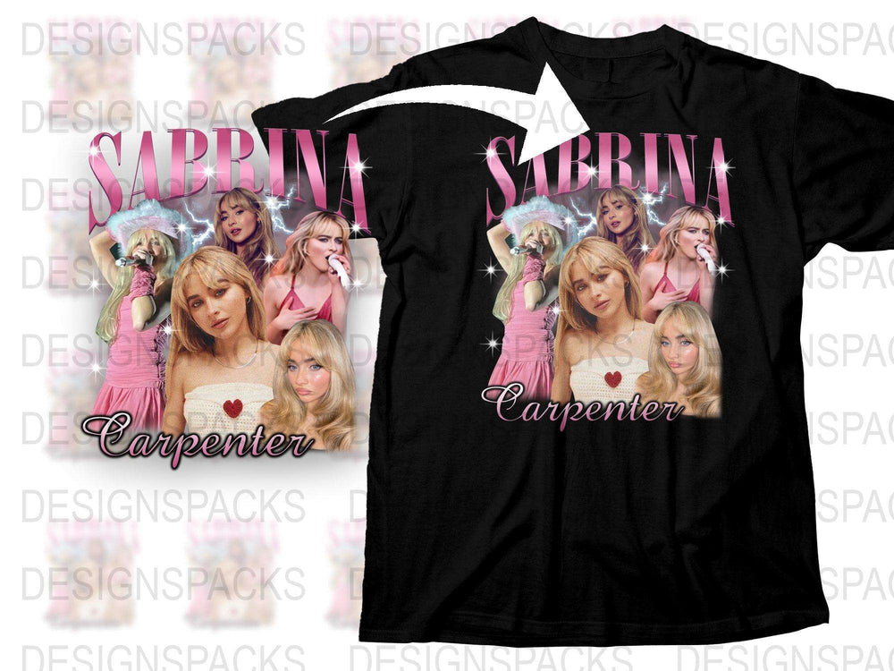 Sabrina Carpenter Fan T-Shirt, Multiple Poses Graphic Tee, Music Pop Star Merch, Black Shirt for Teens and Adults