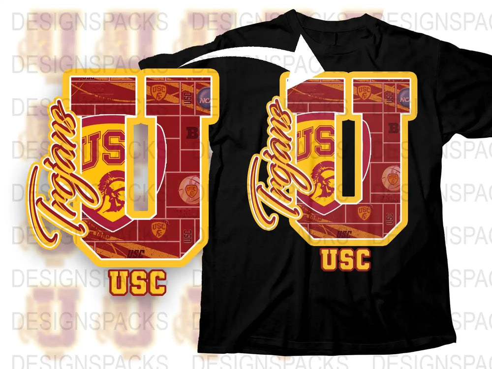USC Inspired Graphic T-Shirt, College Football Fan Apparel, Bold Yellow and Red Design