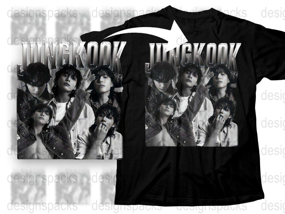 Jungkook Fan T-Shirt, BTS Band Member Collage, K-Pop Idol Tee, Black Unisex Shirt, Music Pop Culture Apparel, Gift for Fans
