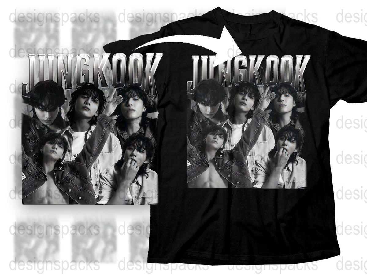 Jungkook Fan T-Shirt, BTS Band Member Collage, K-Pop Idol Tee, Black Unisex Shirt, Music Pop Culture Apparel, Gift for Fans