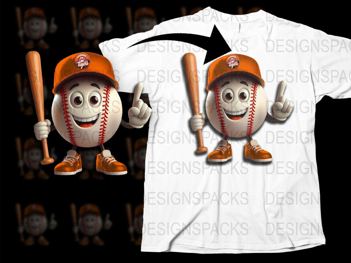 Baseball Cartoon Character T-shirt, Funny Sports Fan Graphic Tee, Casual White Shirt for All Ages