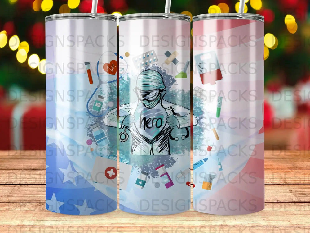 Medical hero illustration on a sublimation tumbler.