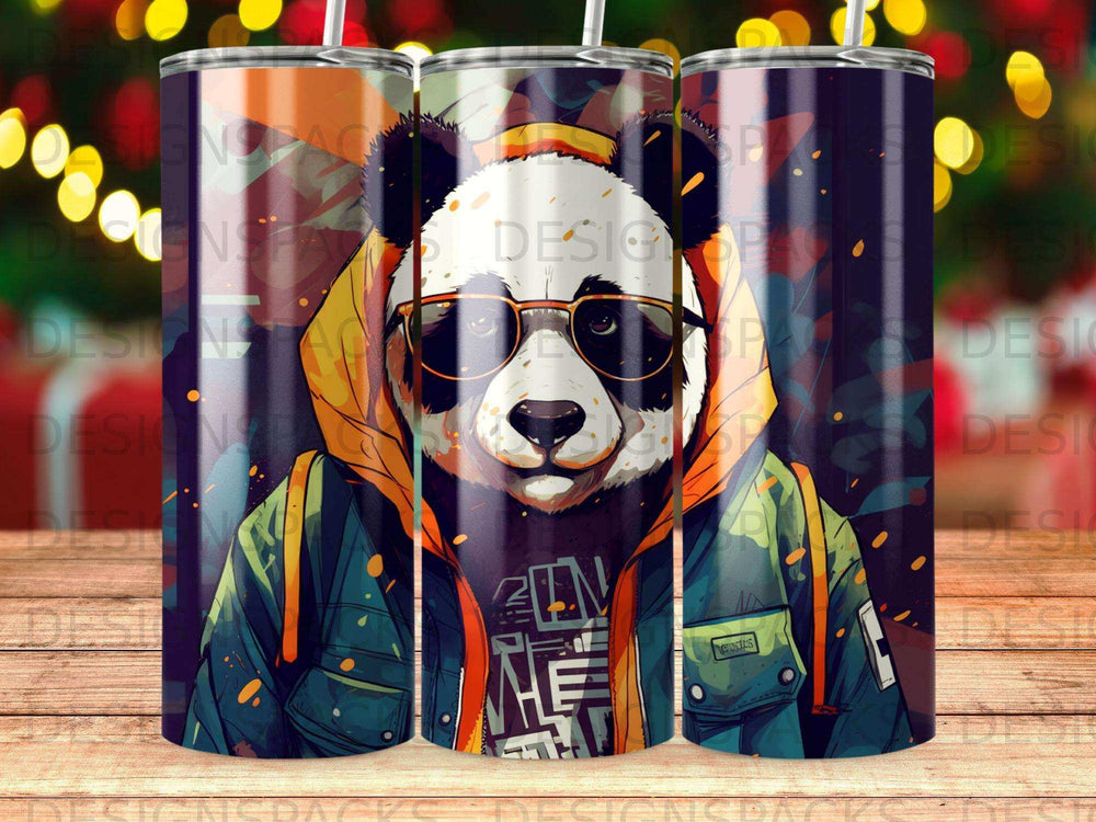 Panda wearing sunglasses and a hoodie, stylized illustration.
