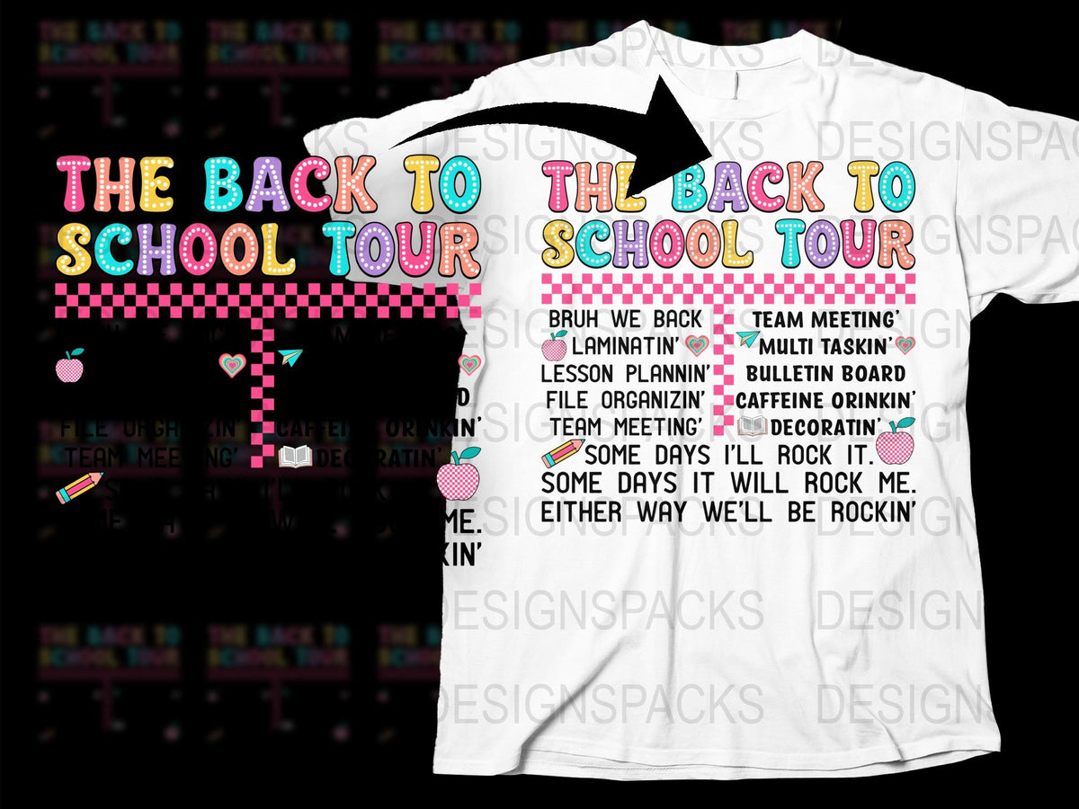 Back to School Tour T-Shirt, Colorful Text Graphic Tee, Trendy Teacher Apparel, Casual Fashion