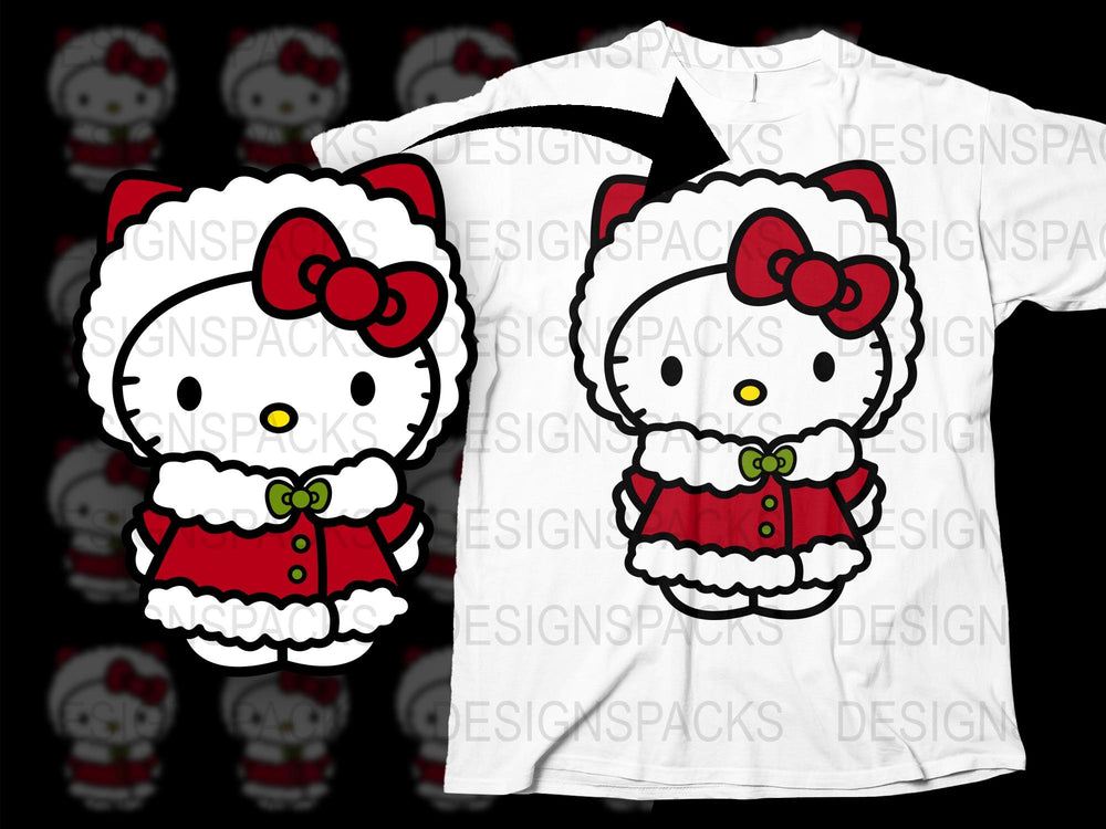 Cute Hello Kitty Santa T-Shirt, Festive Holiday Kids and Adult Apparel, Cartoon Character Christmas Gift Idea