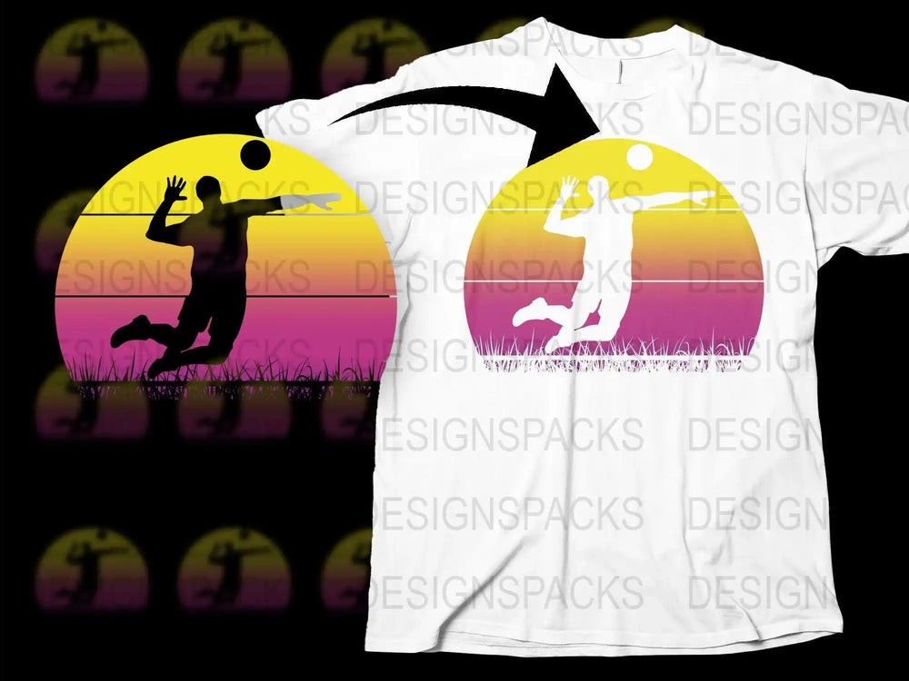 Sunset Beach Volleyball T-Shirt, Colorful Sports Graphic Tee, Unisex Summer Casual Top, Athletic Beachwear