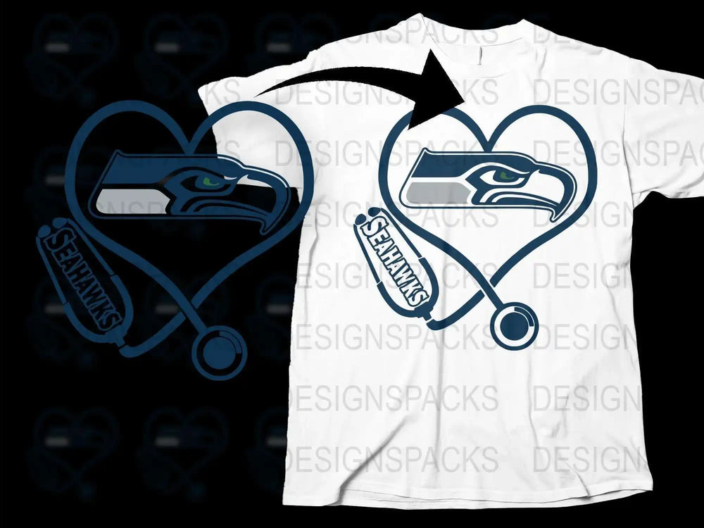 Seattle Seahawks Heartbeat T-Shirt, NFL Team Logo Graphic Tee, Fan Apparel White Shirt