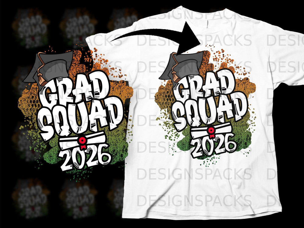 Grad Squad 2026 graduation design with cap and diploma graphic.