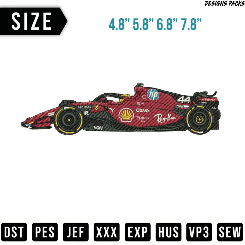 F1 Race Car Digital Embroidery Design