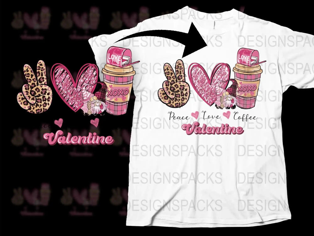 Valentine Love Coffee T-Shirt, Pink Leopard Print Hearts, XOXO Graphic Tee, Trendy Valentine's Day Shirt