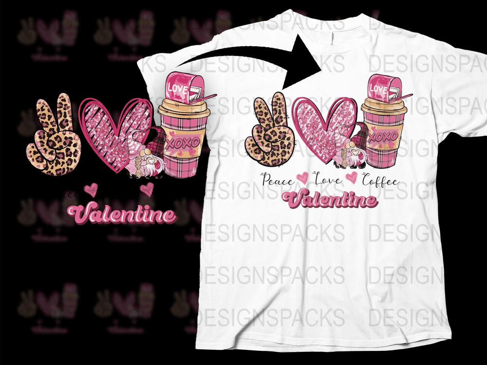 Valentine Love Coffee T-Shirt, Pink Leopard Print Hearts, XOXO Graphic Tee, Trendy Valentine's Day Shirt