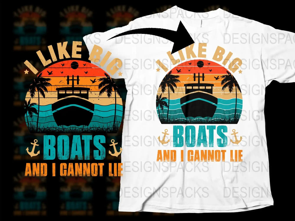 Tropical Beach Sunset T-Shirt, I Like Big Boats Graphic Tee, Summer Vacation Casual Shirt, Unisex Trendy Apparel