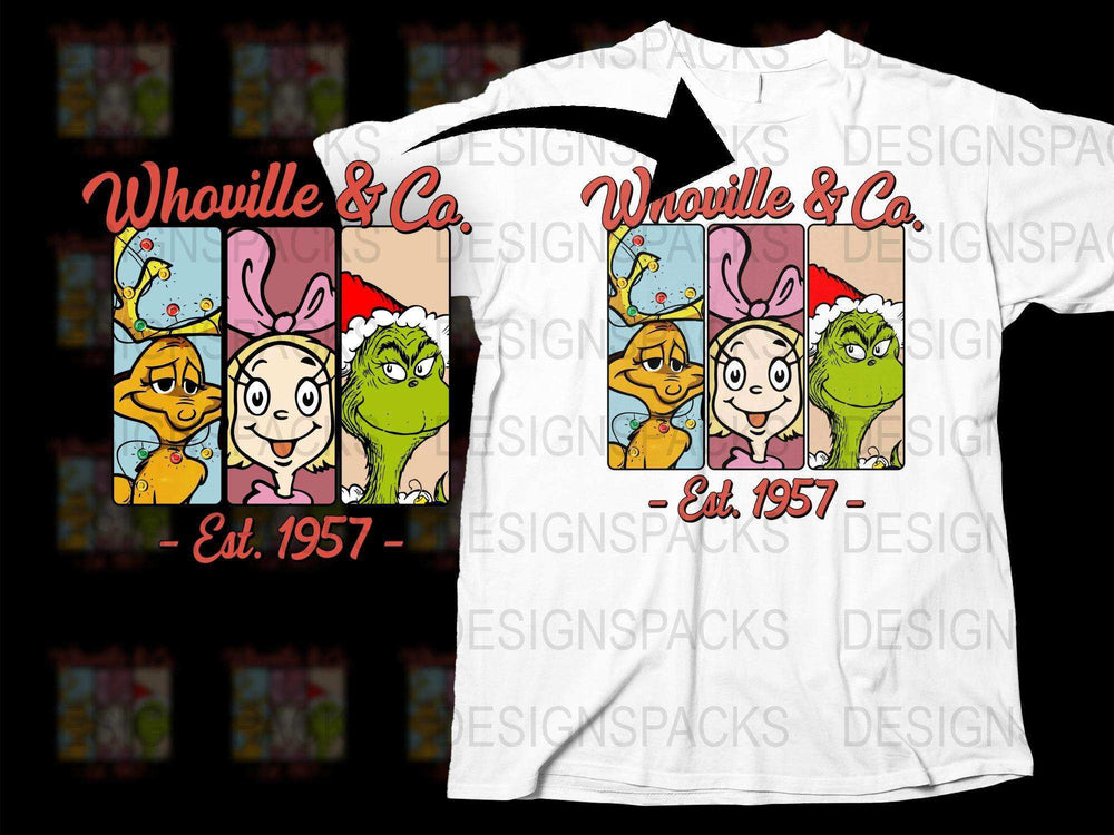Whoville and Co Est. 1957 Cartoon Character T-Shirt, Vintage Graphic Tee, Fun Family Apparel, Unique Gift Idea