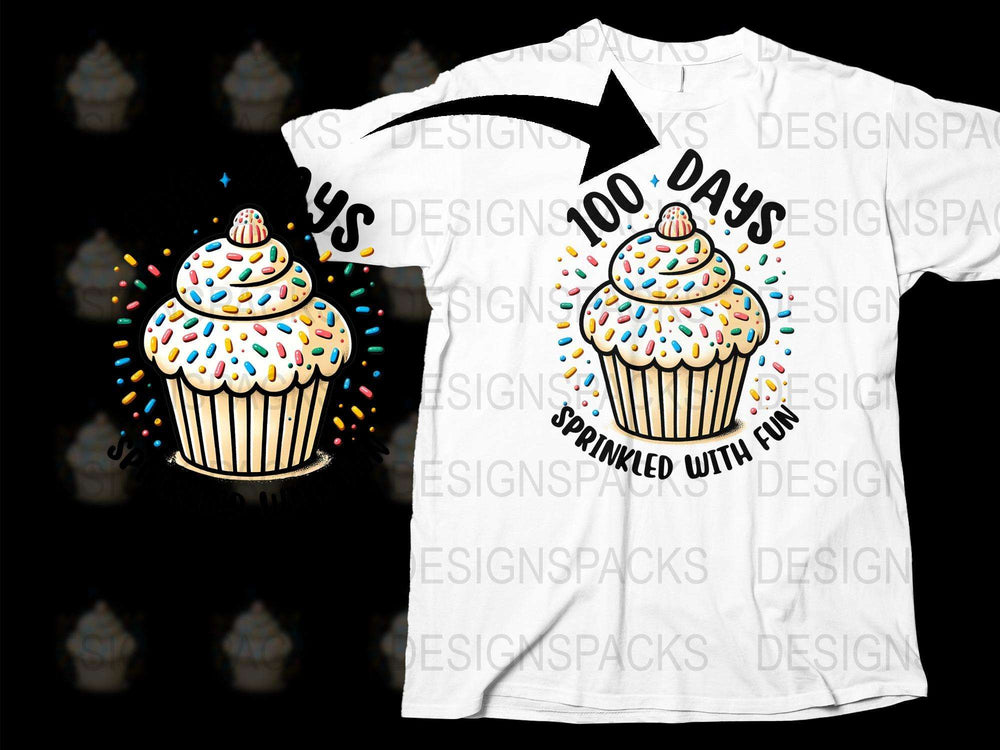 100 Days of School T-Shirt, Fun Sprinkled Cupcake Design, Colorful Kids Celebration Tee