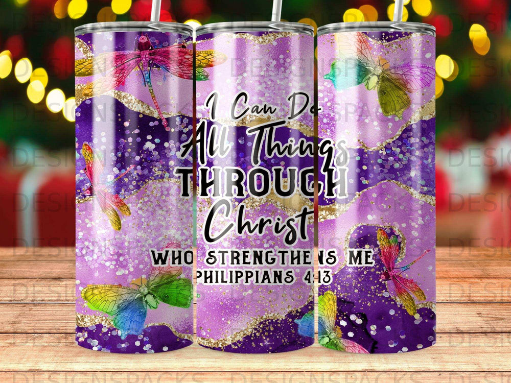 Tumbler with "I Can Do All Things Through Christ" and Philippians 4:13.