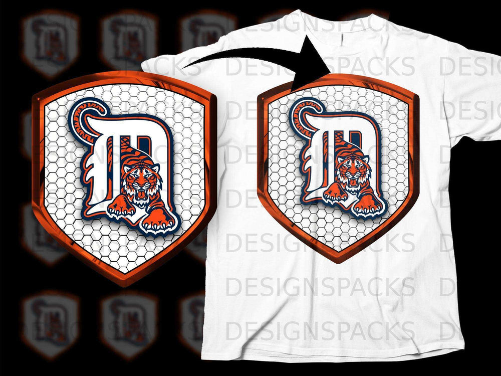 Fierce Tiger Emblem on Shield T-Shirt Design