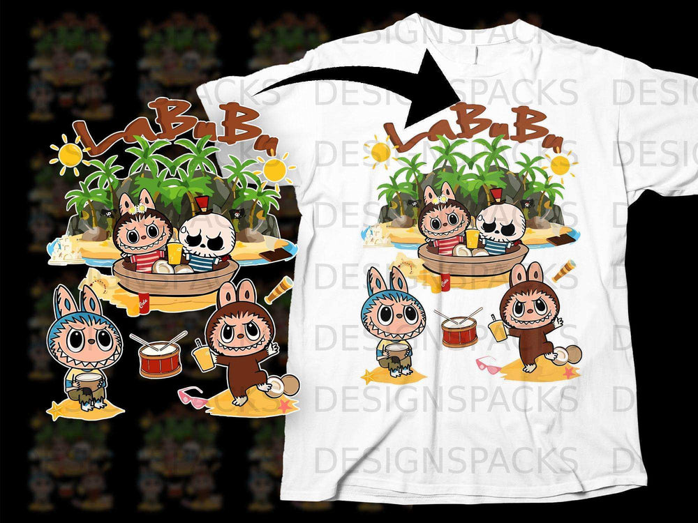 Cute Cartoon Characters Enjoying Beach LaBuBu Design Shirt