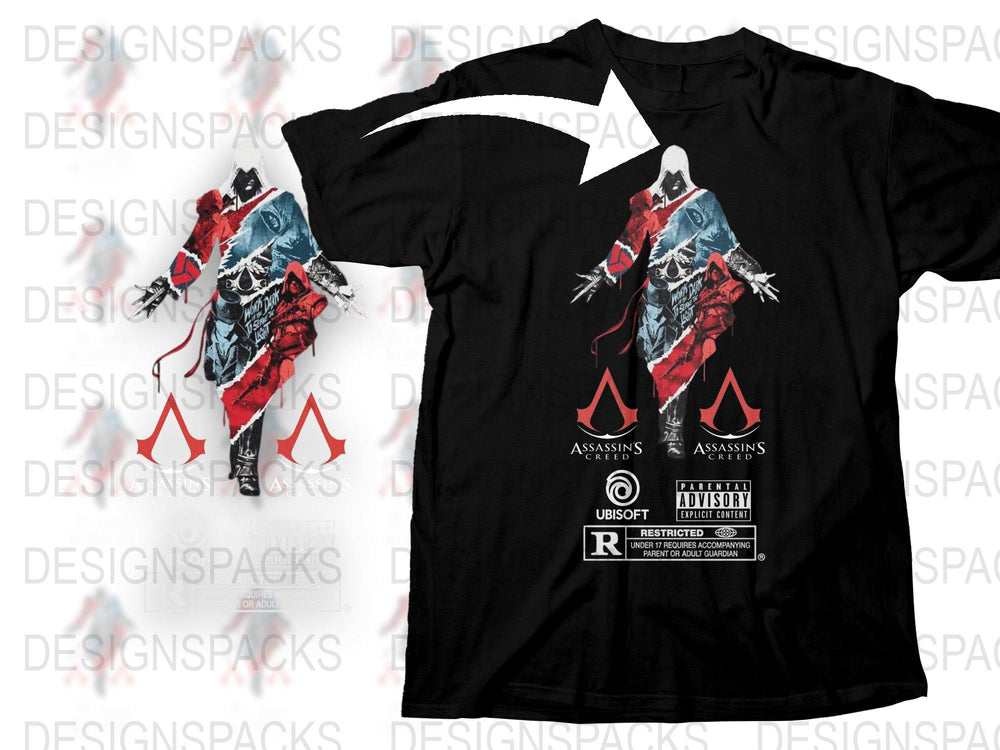 Assassin's Creed Graphic T-Shirt, Ubisoft Video Game Merch, Men's Black Tee, Gaming Apparel