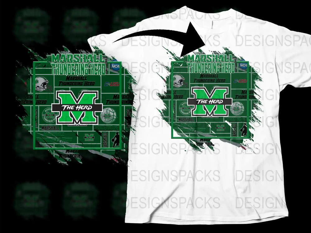 Marshall University T-Shirt, The Herd Graphic Tee, College Sports Apparel, Green and White