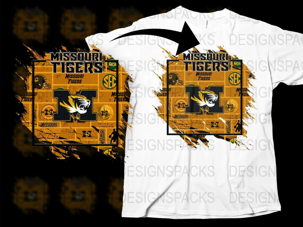 Missouri Tigers T-Shirt, Grunge Style Graphic Tee, Black and Gold, College Football Apparel, SEC Team Fan Shirt