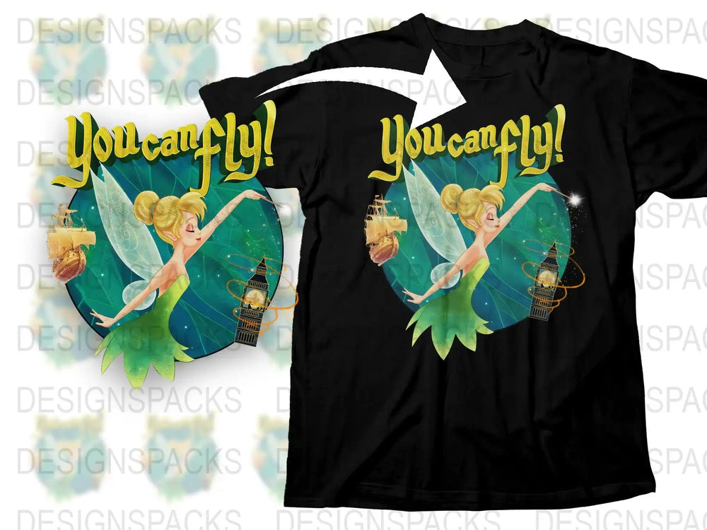 Fairy Tinker Bell Inspired Graphic T-Shirt, Magical Fairy Dust, Lantern Design, Cute Fun Apparel for Fantasy Lovers