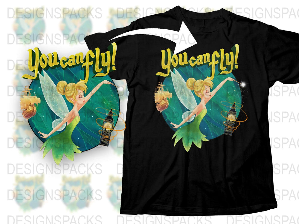 Fairy Tinker Bell Inspired Graphic T-Shirt, Magical Fairy Dust, Lantern Design, Cute Fun Apparel for Fantasy Lovers