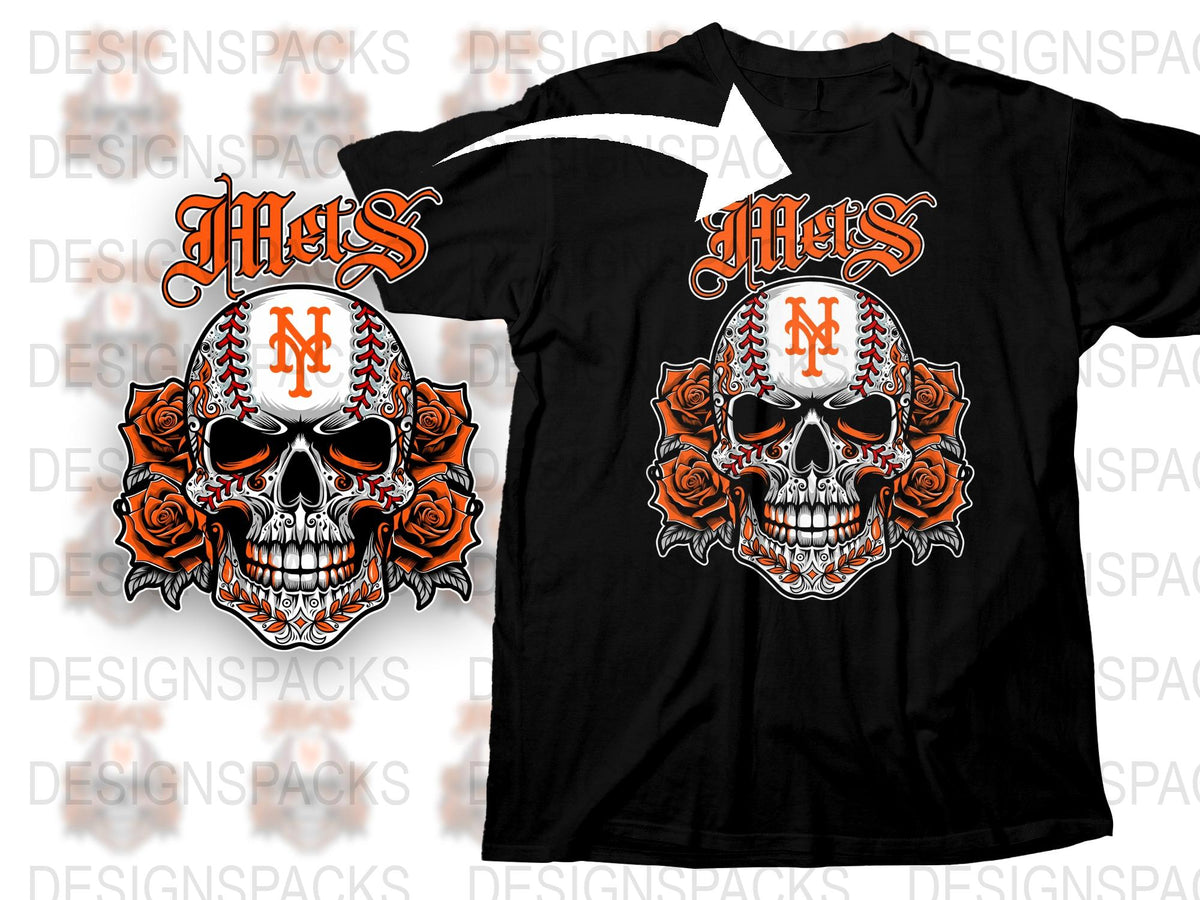 Mens Black T-Shirt with Orange Skull Design, Gothic Style, Casual Streetwear, Graphic Tee for Halloween