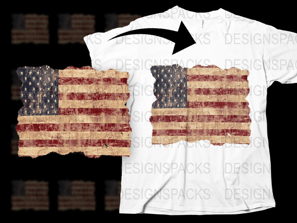 Rustic American Flag T-Shirt, Distressed USA Flag Print, Patriotic White Tee, Vintage American Flag Shirt, Unisex Fourth of July Top