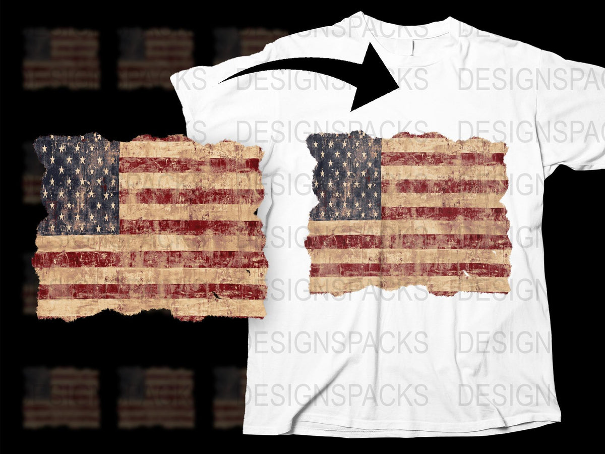 Rustic American Flag T-Shirt, Distressed USA Flag Print, Patriotic White Tee, Vintage American Flag Shirt, Unisex Fourth of July Top