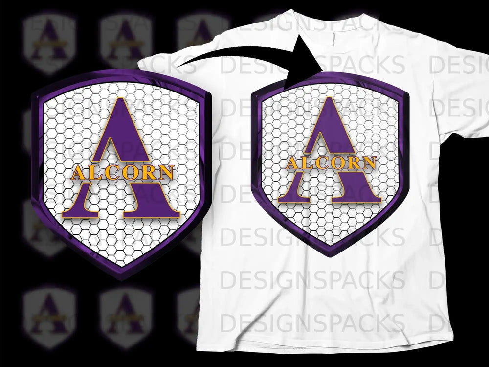 Alcorn Logo Honeycomb Pattern Shield Design T-Shirt
