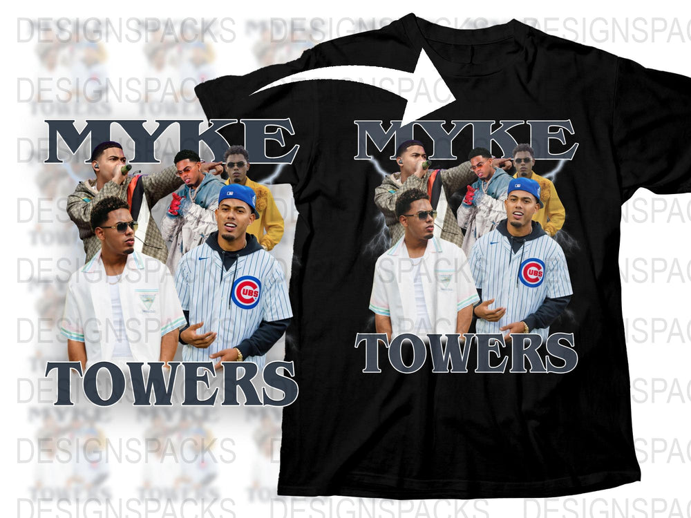 Myke Towers Graphic T-Shirt, Urban Music Fan Tee, Hip Hop Artist Shirt, Men's Fashion, Trendy Black Top with Print