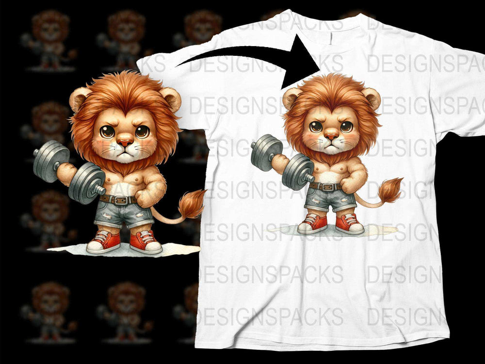 Kids Lion Cartoon T-Shirt, Cute Animal Graphic Tee, Boys Girls Fitness Inspired Shirt, Unique Children's Clothing