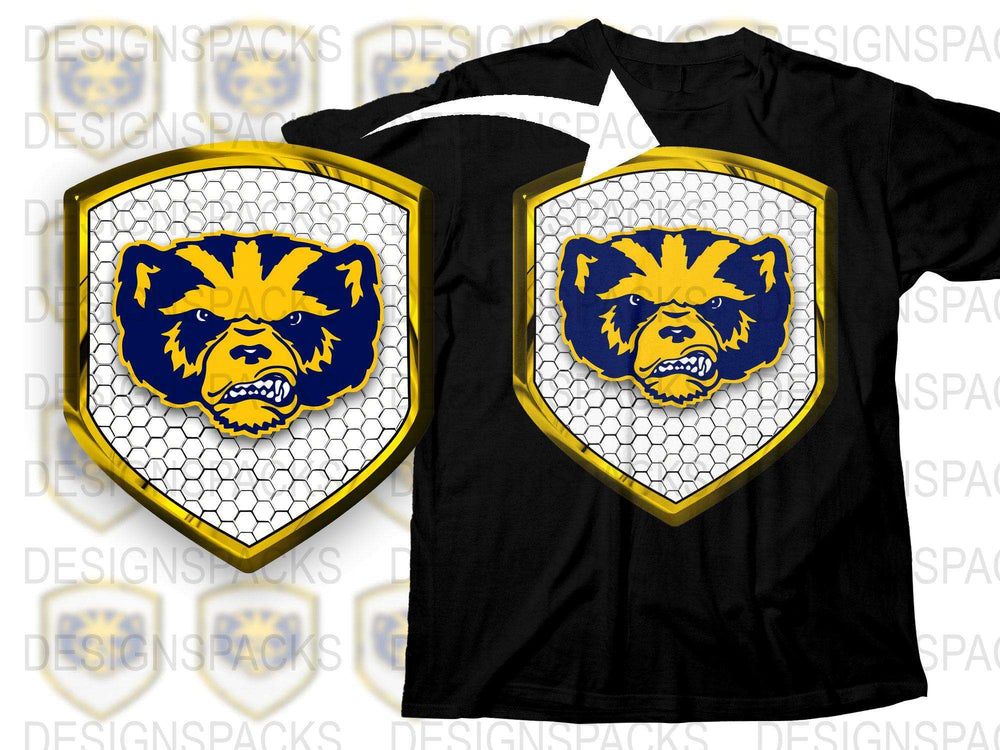 Men's Black T-Shirt with Yellow Bulldog Graphic, Casual Sporty Cotton Tee, Animal Face Shield Design, Bold Fashion