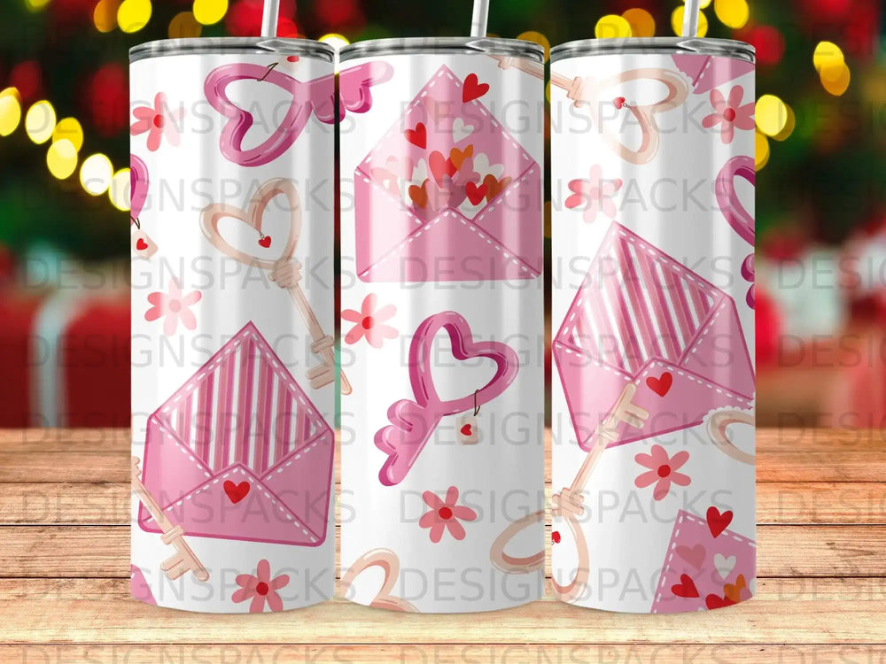 Pink Hearts Love Envelopes Key Flowers Tumbler product type