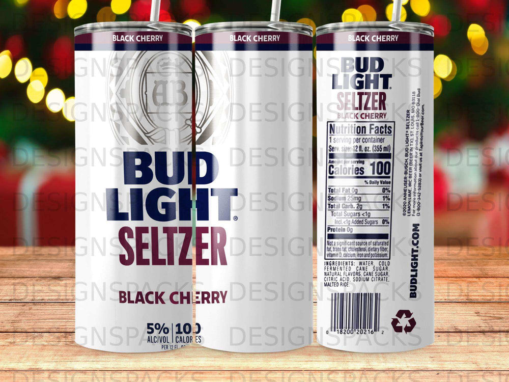 Bud Light Seltzer Black Cherry flavor can with nutrition facts and branding.