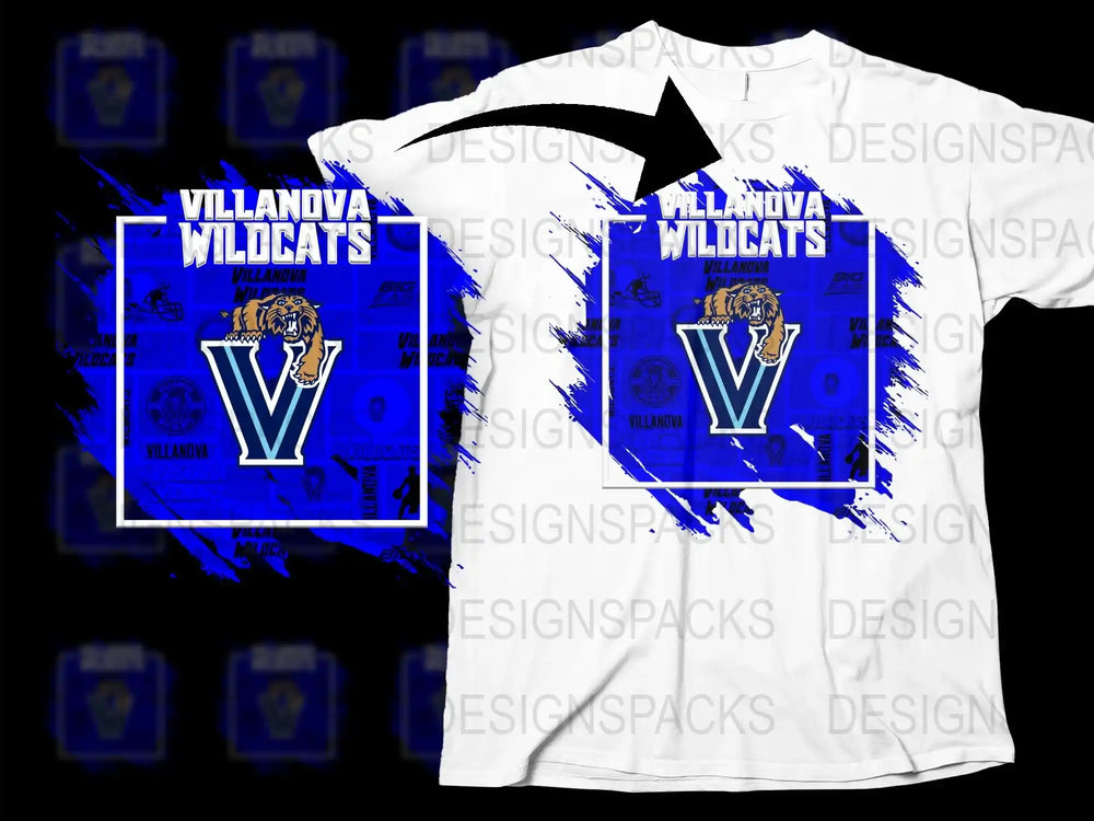 Villanova Wildcats T-Shirt, Blue and White College Basketball Tee, Fan Apparel