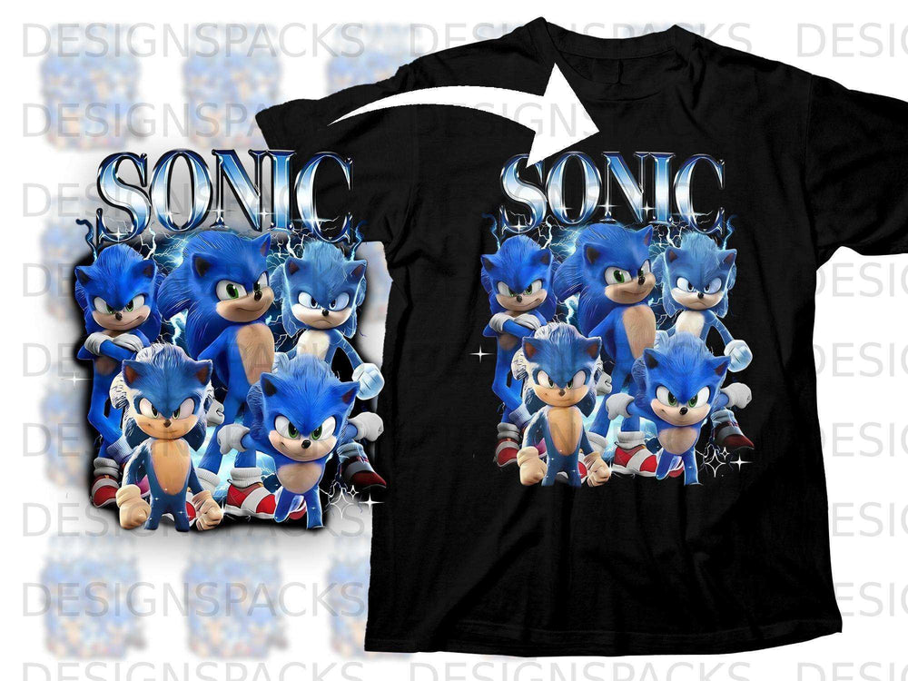 Sonic the Hedgehog characters featured on a black t-shirt.
