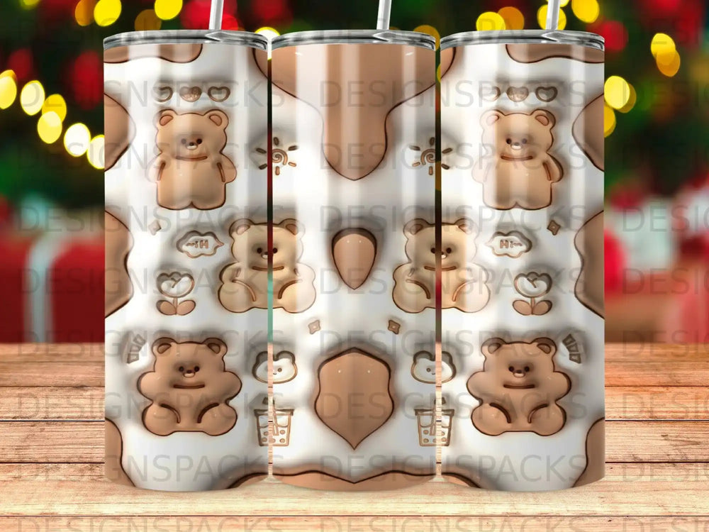 Brown teddy bears and coffee cups pattern on a tumbler.