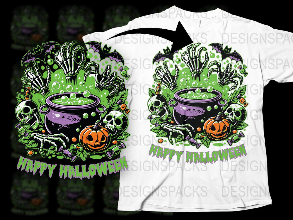 Happy Halloween Witch Cauldron T-Shirt, Spooky Green Potions, Festive Fall Apparel, October Clothing Gift