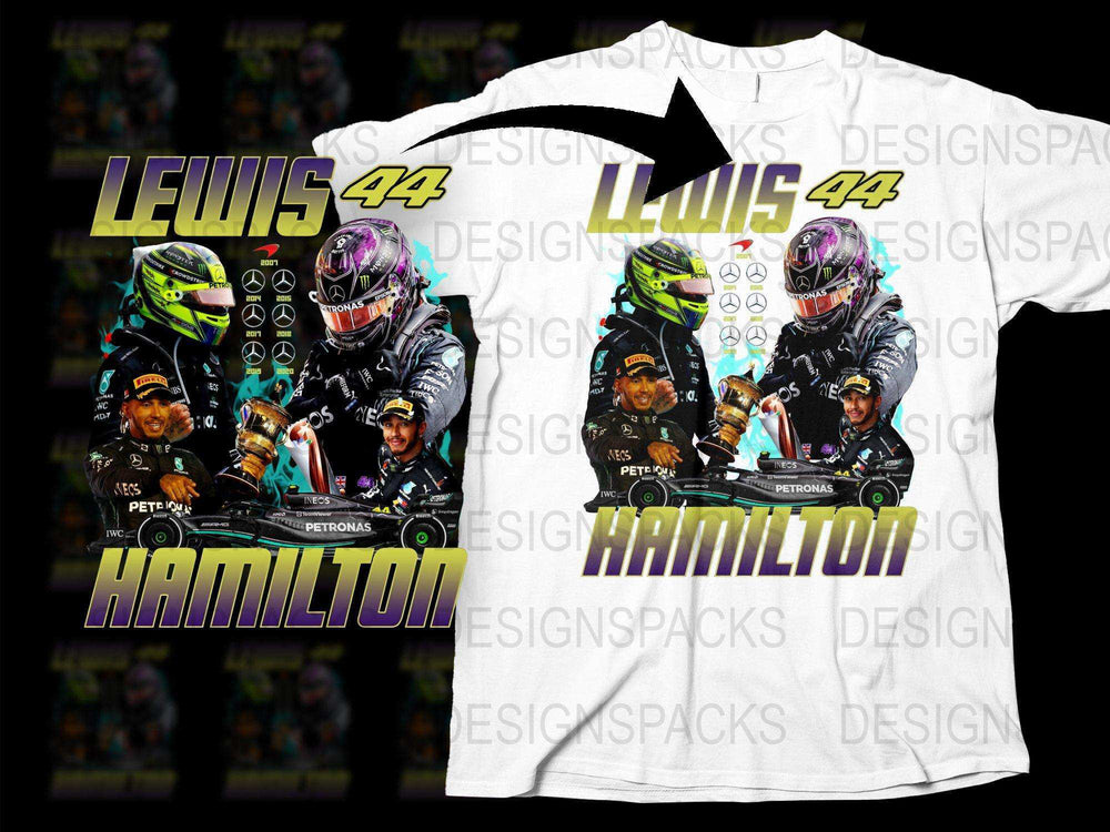 Lewis 44 Hamilton Racing Champion Graphic T-Shirt, Motorsport Fan Apparel, Colorful Race Car Design Tee