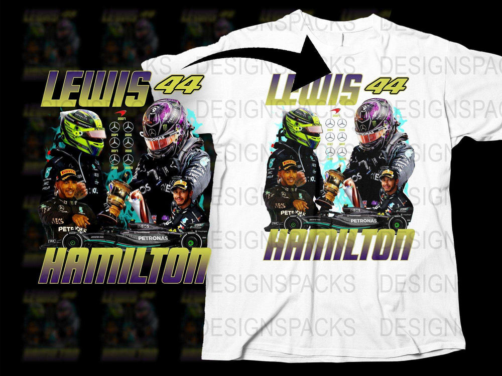 Lewis 44 Hamilton Racing Champion Graphic T-Shirt, Motorsport Fan Apparel, Colorful Race Car Design Tee