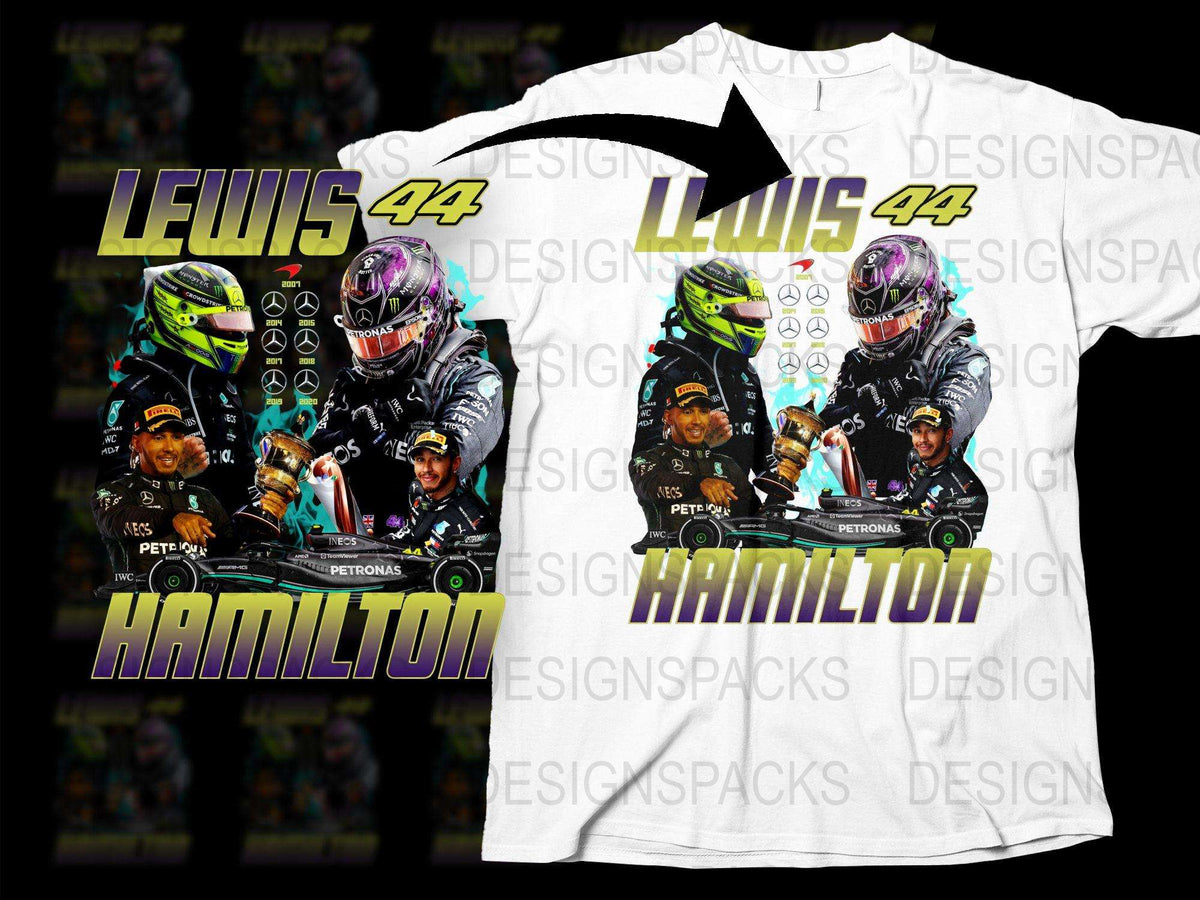 Lewis 44 Hamilton Racing Champion Graphic T-Shirt, Motorsport Fan Apparel, Colorful Race Car Design Tee