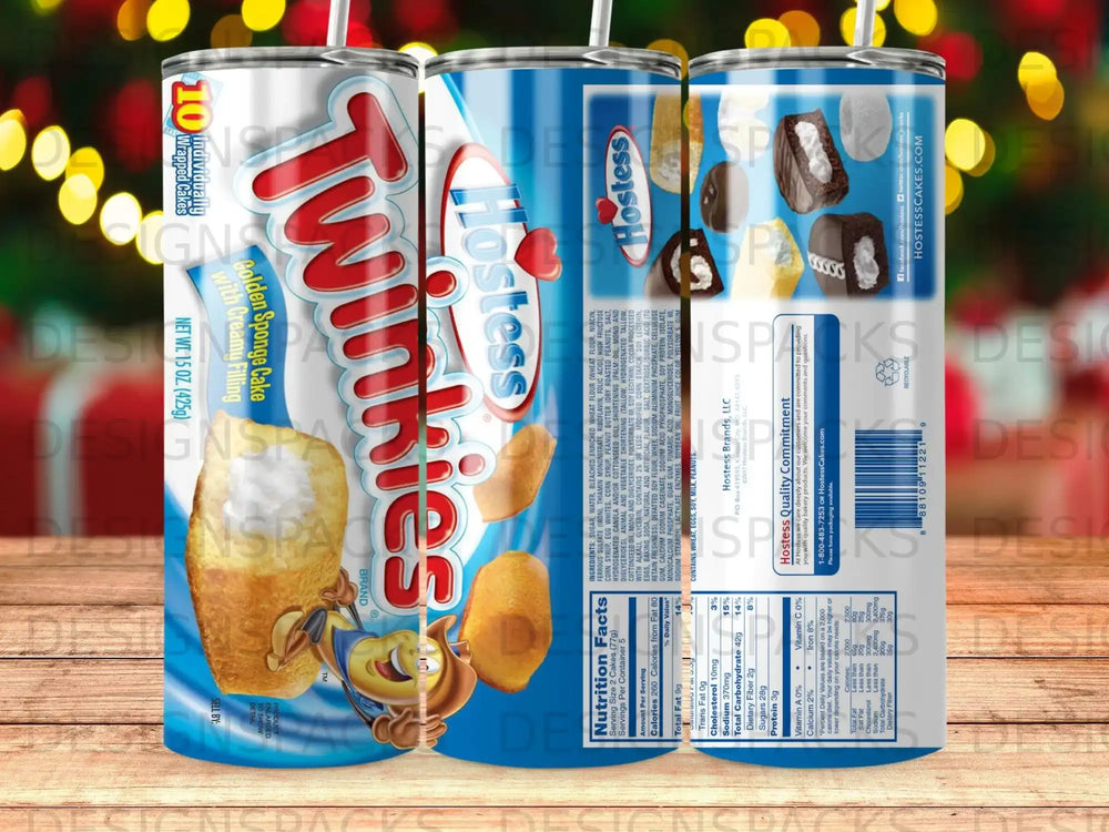 Twinkies snack cakes in a multipack with nutrition information and ingredients.