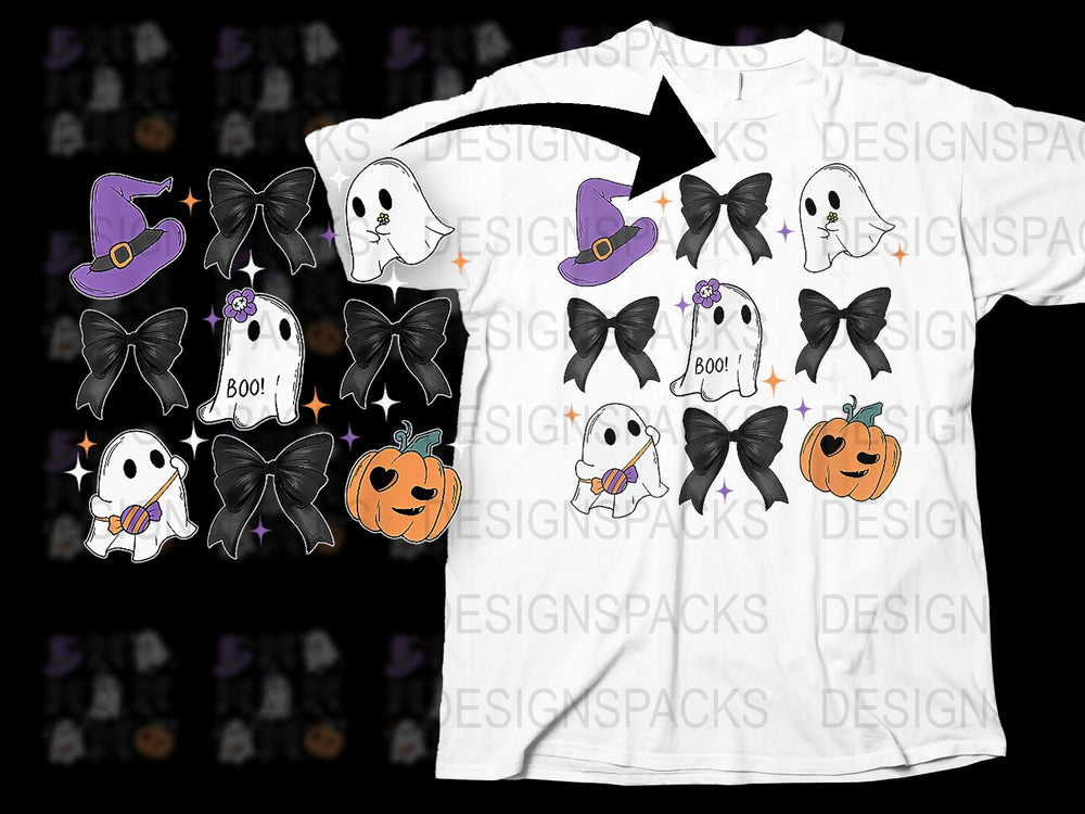 Cute Halloween Ghost T-Shirt, Spooky Bat and Pumpkin Graphics, Kids and Adults Holiday Apparel
