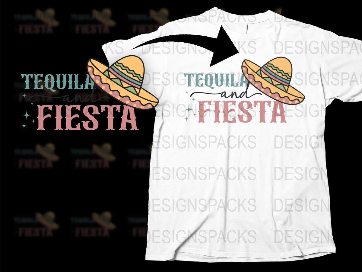 Fiesta Themed T-Shirt with Tequila and Tacos Graphic, Fun Party Tee, Unisex Casual Wear