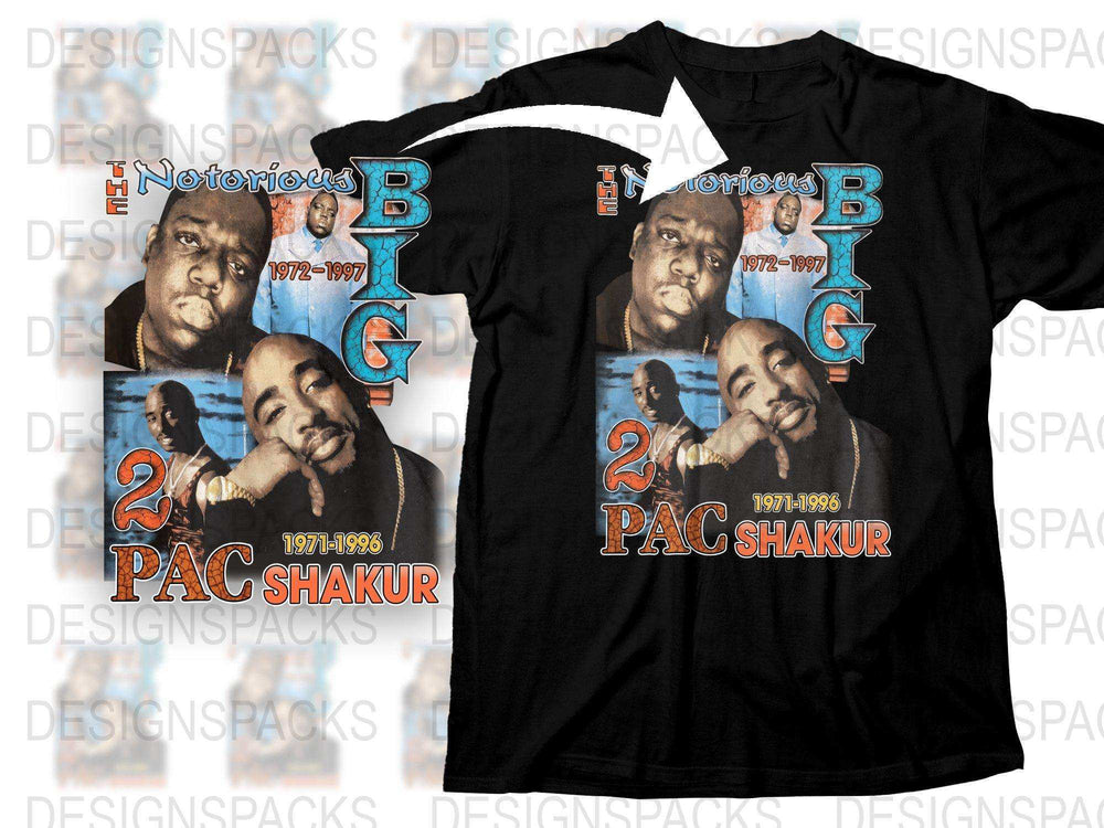 Vintage Hip Hop T-Shirt, Notorious B.I.G and Tupac Shakur, 90s Rap Legends, Graphic Tee, Unisex Black Music Shirt