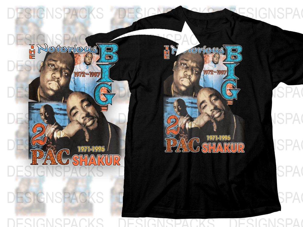 Vintage Hip Hop T-Shirt, Notorious B.I.G and Tupac Shakur, 90s Rap Legends, Graphic Tee, Unisex Black Music Shirt