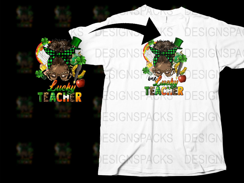Lucky Teacher T-Shirt St. Patrick's Day Apple and Books Design, Educator Gift, Unisex Graphic Tee