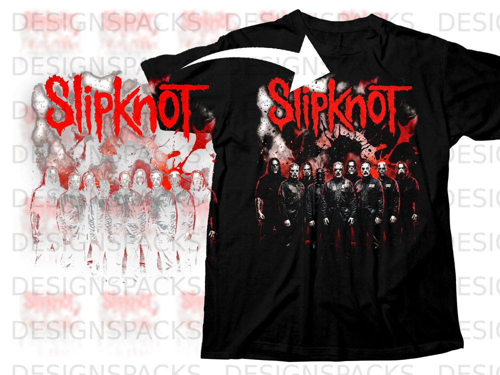 Black t-shirt featuring the Slipknot logo and band members in masks.