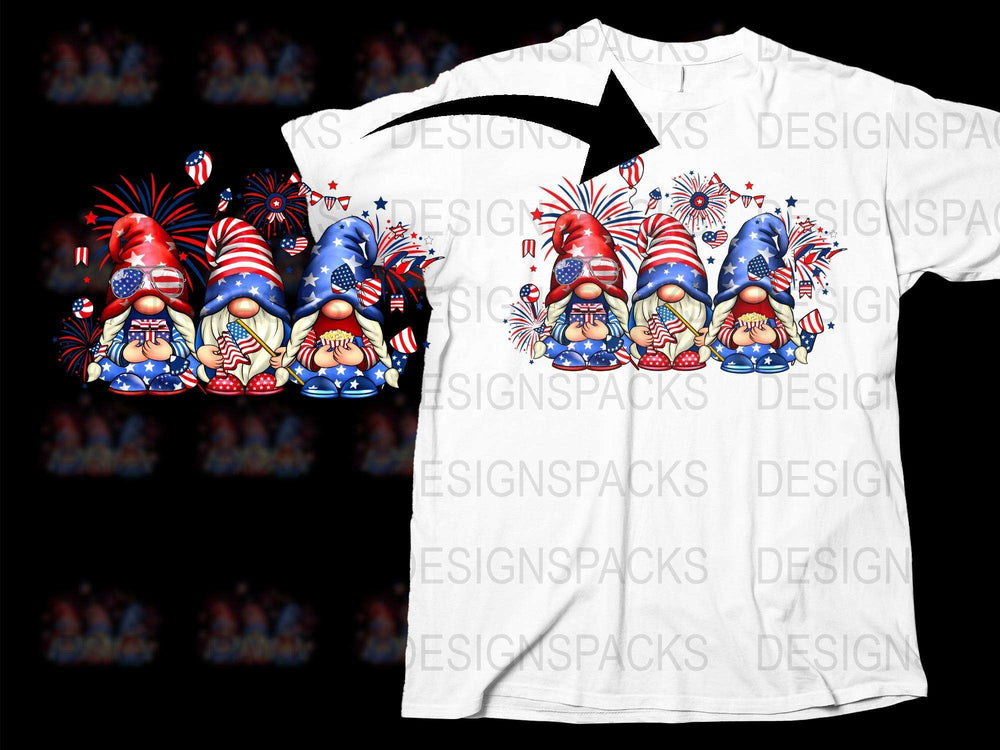 Patriotic Gnome T-Shirt, 4th of July Fireworks Graphic Tee, Unisex Summer Holiday Top, Independence Day Celebration Shirt